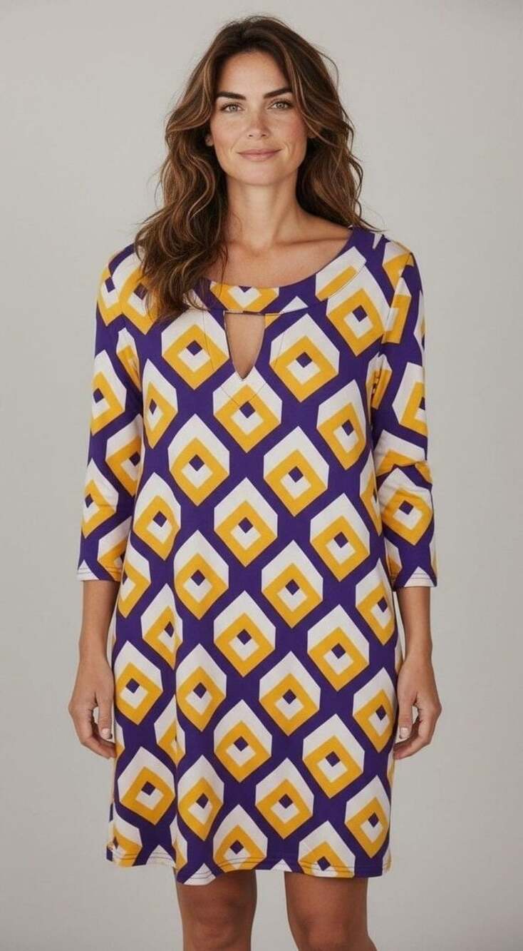 Tracy Negoshian Retro Style Geometric Design Dress Size M